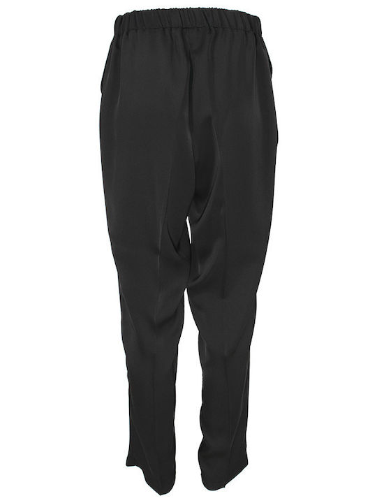 Pirouette Women's Fabric Trousers with Elastic in Loose Fit Black