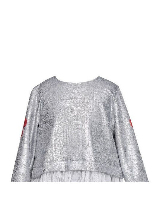 Children's Dress Long Sleeve Tulle Silver