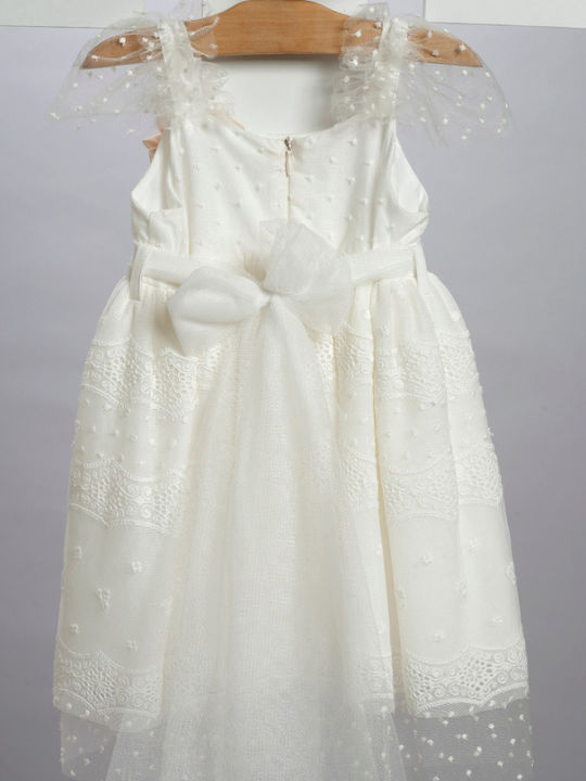 New Life Ecru Baptism Clothing Set with Dress , Hair Accessories & Cardigan made of Lace 3pcs