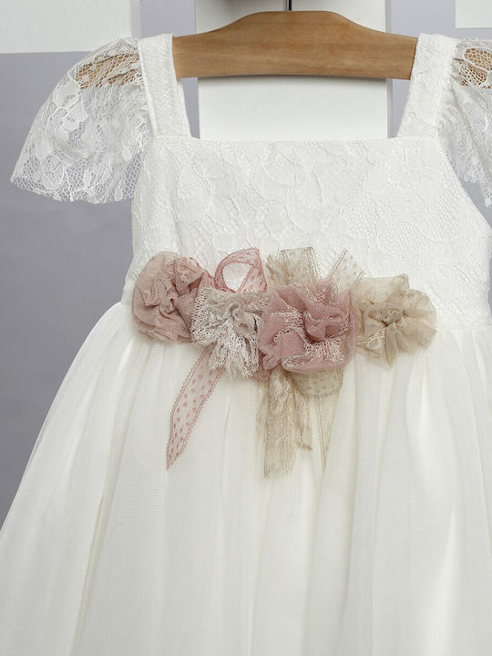 New Life White Baptism Clothing Set with Dress , Hair Accessories & Cardigan made of Tulle 3pcs