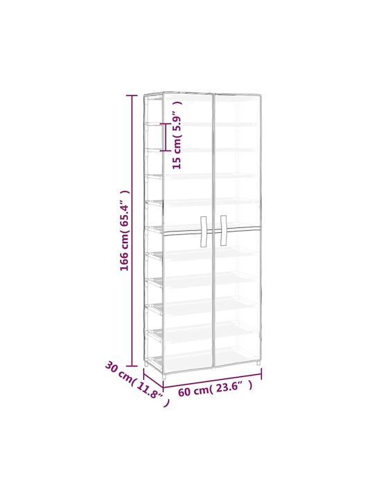 Fabric Shoe Organizer with 10 Shelves Beige 60x30x166cm