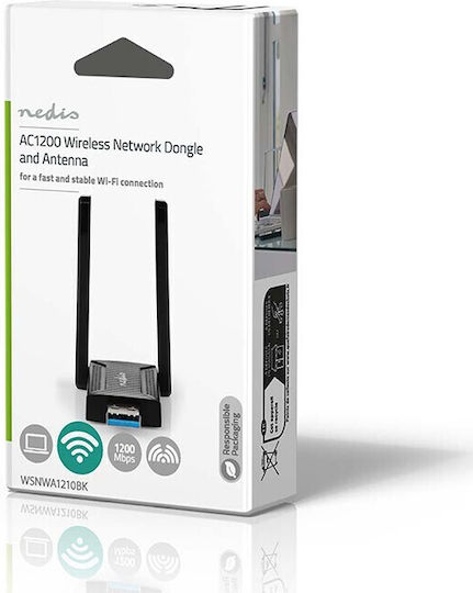 Nedis WSNWA1210BK Αντάπτορας Δικτύου USB με Ασύρματη Σύνδεση Wi-Fi 300Mbps
