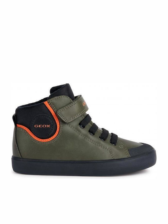 J Gisli Leather Kids Boots with Velcro Khaki