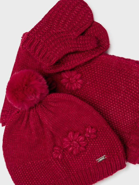 Kids Beanie Set with Scarf & Gloves Knitted Red