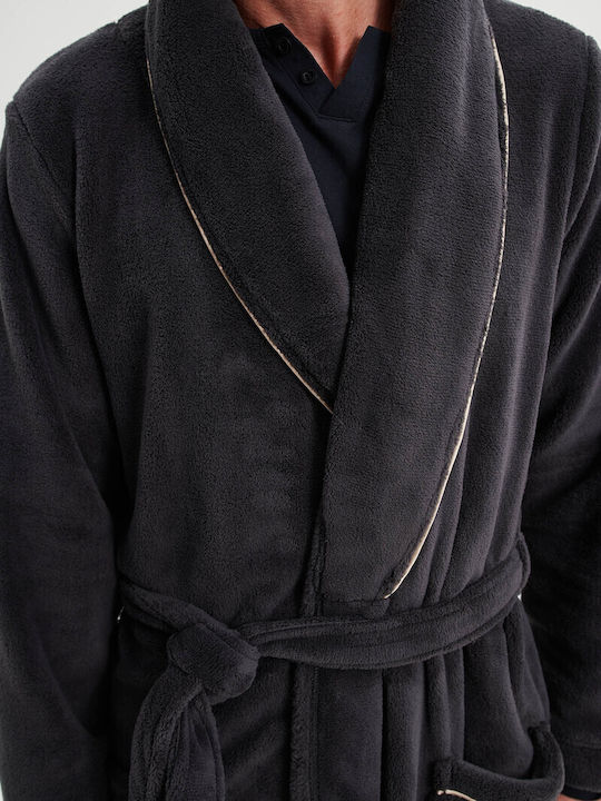 Vamp Χειμερινή Ανδρική Ρόμπα Fleece Γκρι