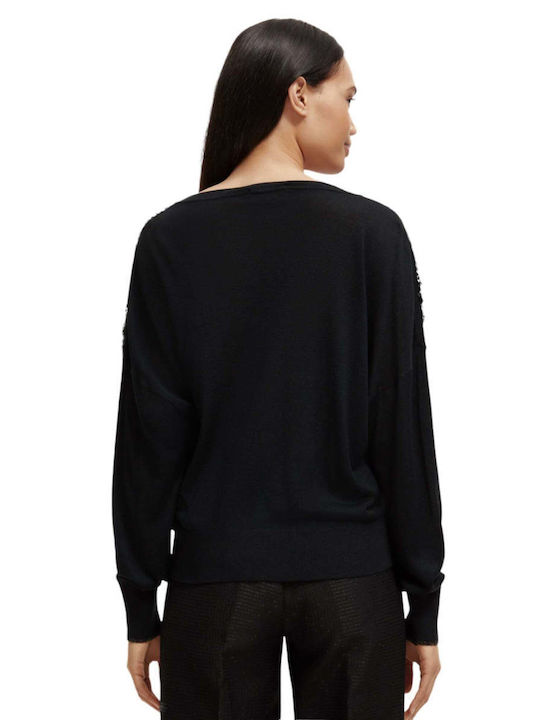 Scotch & Soda Women's Long Sleeve Sweater with V Neckline Black