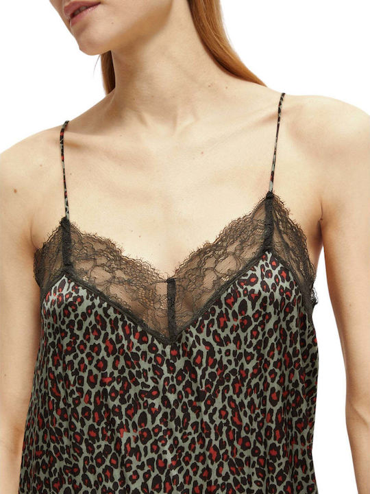 Women's Summer Blouse with Straps & V Neckline Animal Print Multicolour