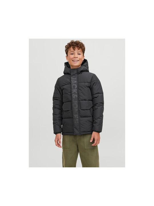 Jack & Jones Boys Quilted Coat Black with Ηood