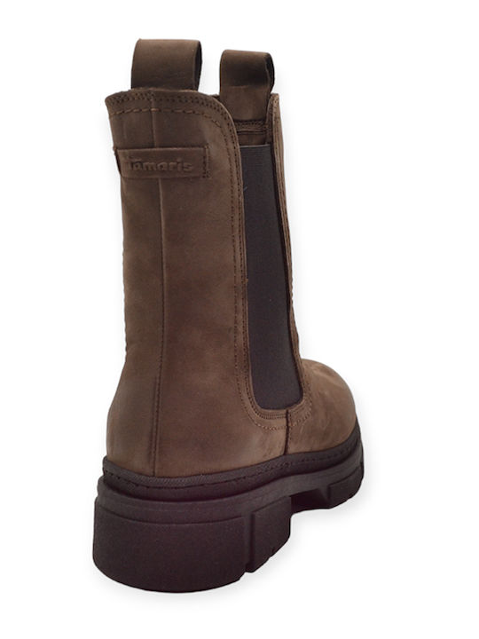 Leather Women's Chelsea Boots with Medium Heel Brown