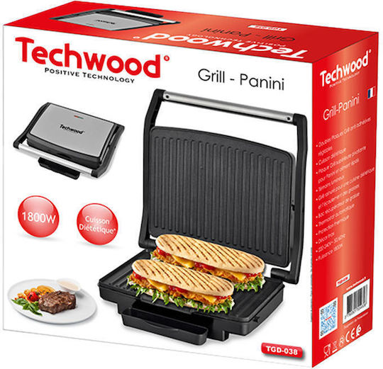 Techwood Sandwich Maker pentru 2 Sandvișuri 1800W Inox