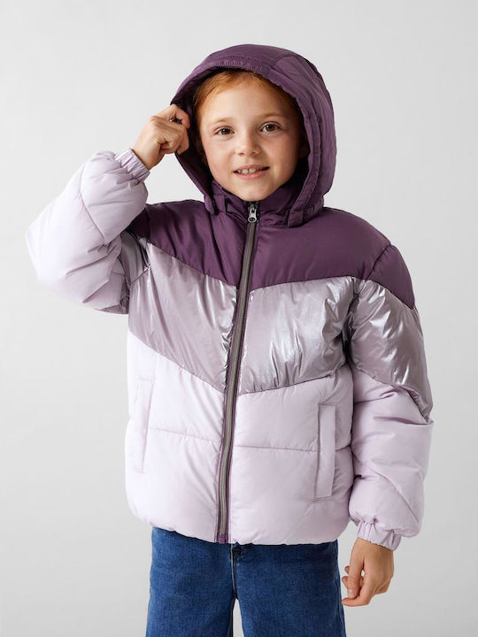 Daunen-Kinderjacke Kurz mit Kapuze Lila