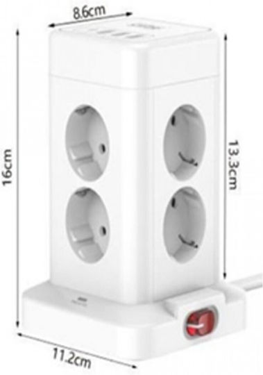 Winstar Захранваща лента Безопасност 4 Позиции с 4 USB-A и Превключвател
