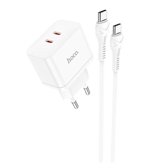Hoco Charger with 2 USB-C Ports and Cable USB-C 35W Power Delivery Whites (N29 Triumph)