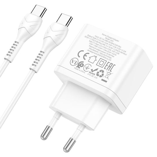 Hoco Charger with 2 USB-C Ports and Cable USB-C 35W Power Delivery Whites (N29 Triumph)