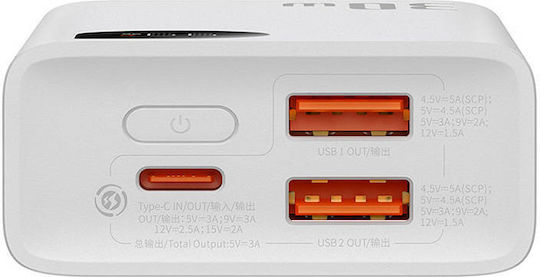 Baseus Adaman2 Power Bank 10000mAh 30W με 2 Θύρες USB-A και Θύρα USB-C Power Delivery Λευκό