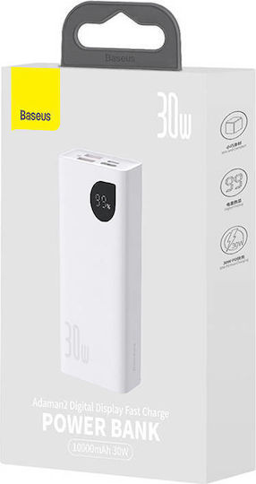 Baseus Adaman2 Power Bank 10000mAh 30W με 2 Θύρες USB-A και Θύρα USB-C Power Delivery Λευκό