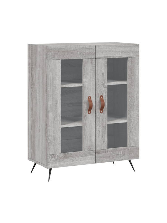 Floor-standing Living Room Display Cabinet made of Wood & Metal with Glass Gray 69.5x34x90cm