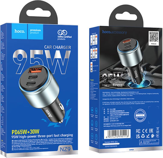 Hoco NZ9 Galloper Φορτιστής Αυτοκινήτου 18W 2.4A με Θύρες: 1xUSB-A 1xType-C Μαύρο Χρώμα