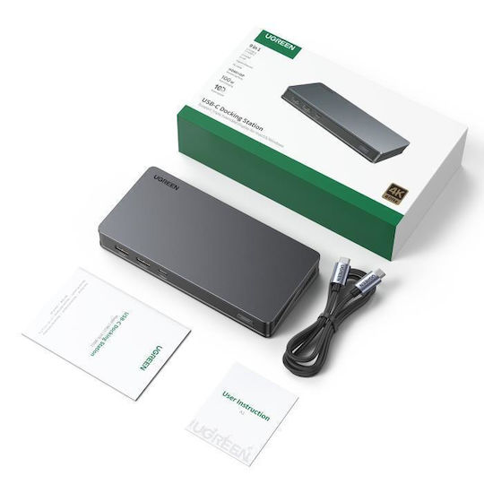 Ugreen CM615 USB-C Docking Station με HDMI/DisplayPort 4K PD Ethernet και σύνδεση 2 Οθονών Μαύρο