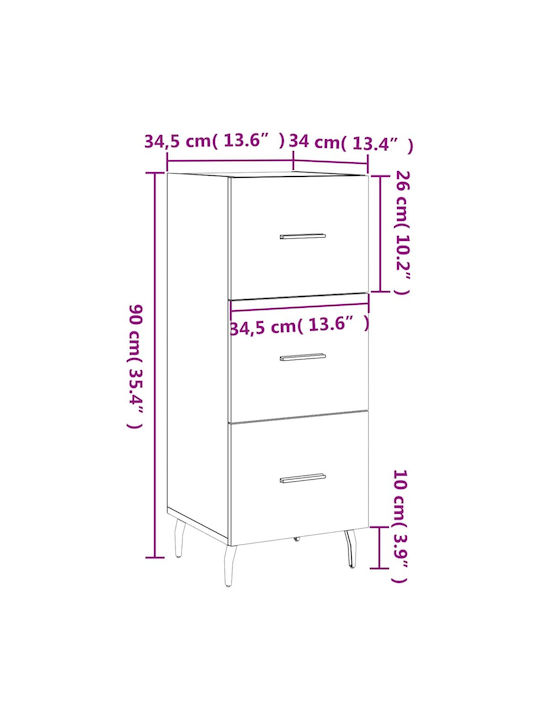 Office Storage Drawer Gray L34.5xW34xH90cm