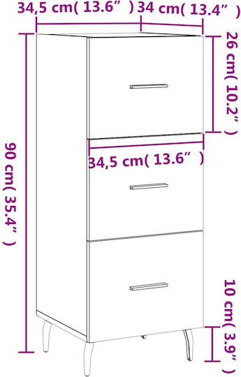 Wooden Office Drawer Sonoma 34.5x34x90cm