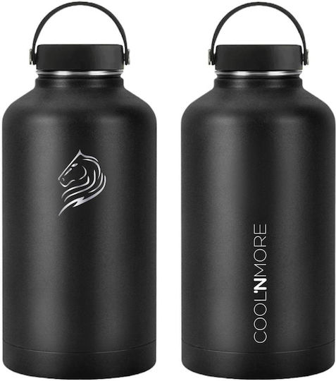 Cool'NMore Jet Stainless Steel Thermos Bottle BPA Free 2lt Jet Black with Handle Straw Loop and Mouthpiece