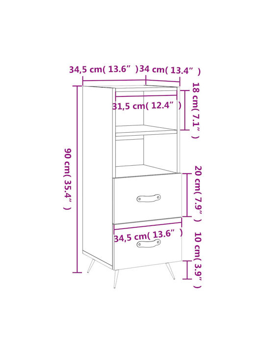 Office Storage Chipboard Drawer White L34.5xW34xH90cm