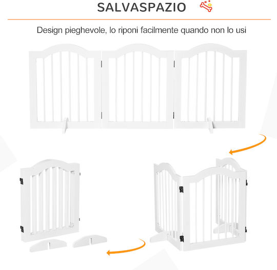 Pawhut Wooden Dog Divider with 3 Panels 154.5x29.5x61cm White