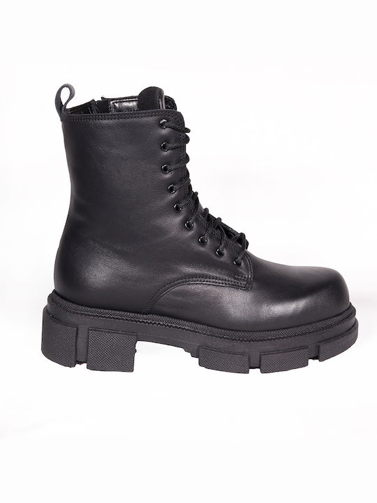 Comfort Flex Women's Leather Combat Boots Black