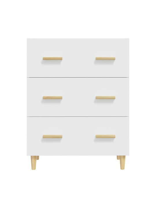 Wooden Chest of Drawers with 3 Drawers White 70x34x90cm