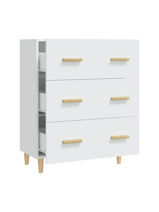 Wooden Chest of Drawers with 3 Drawers White 70x34x90cm