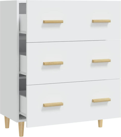 Wooden Chest of Drawers with 3 Drawers White 70x34x90cm