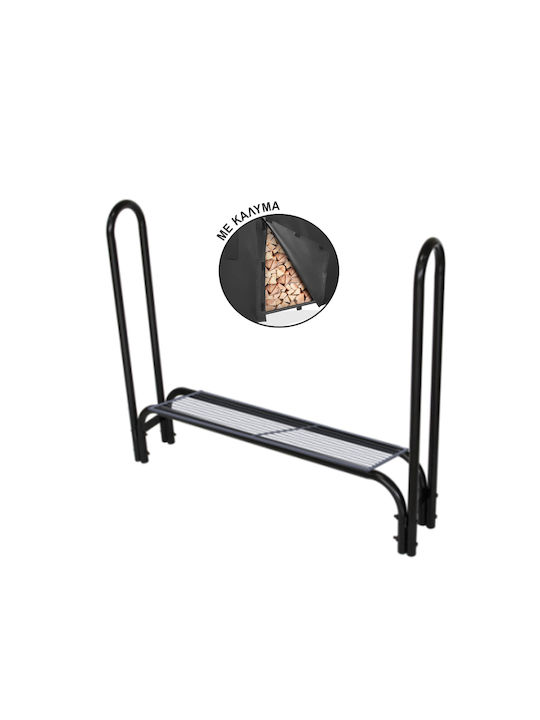Home & Camp Metallic Firewood Shelf 122x34x124cm Black