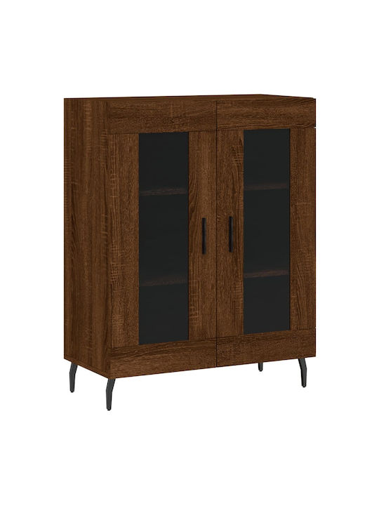 Floor Metallic / Particle Board Living Room Display Cabinet with Glass Oak 69.5x34x90cm