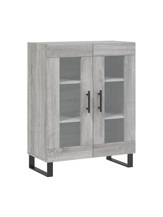 Floor-standing Living Room Display Cabinet made of Wood & Metal with Glass Gray 69.5x34x90cm