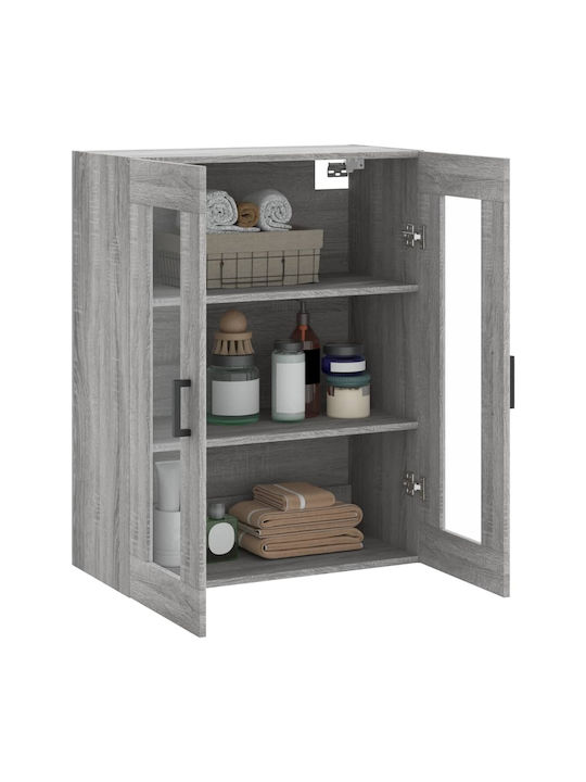 Wand Wohnzimmer Vitrine aus Spanplatte mit Glas Gray 69.5x34x90cm