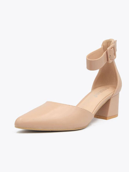 Joya Pointed Toe Beige Heels with Strap