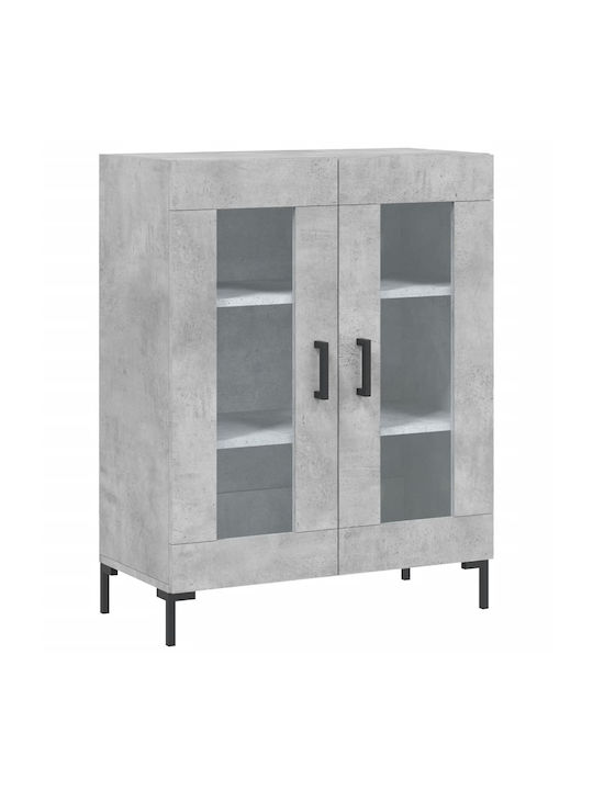 Wall Living Room Display Cabinet made of Wood & Metal with Glass Gray 69.5x34x90cm