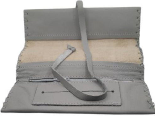 Tabaktasche aus Künstliches Leder Grau Handgefertigt mit Kordel