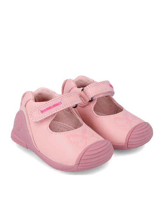 Παιδικές Μπαλαρίνες Anatomisch mit Bügel- und Schleifenverschluss Leder Rosa Ballerina