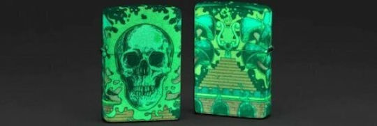 Zippo Brichetă Flacără Skull Verde Culoare Full Face