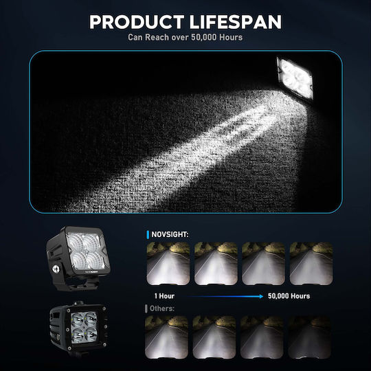 NovSight Квадрат Водоустойчиви Фарове за кола LED Mazda 2 12V 20W 8.2см с Бял осветление 2бр