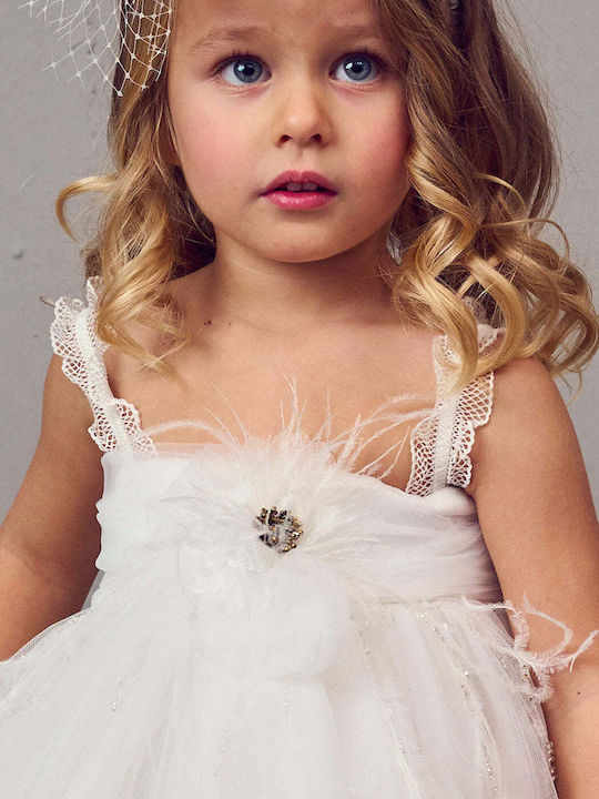 Designer's Cat White Baptism Dress made of Tulle