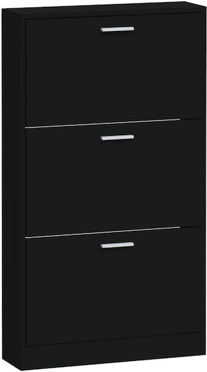 Дървен Шкаф за Обувки Черен с Накланящи се Рафтове Д59xШ17xВ108cm