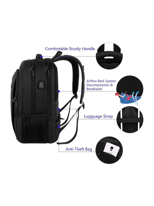 Matein Τσάντα Πλάτης για Laptop 17" με Θύρα USB σε Μαύρο χρώμα CB-1007ΜΑΎΡΟ/17,3'