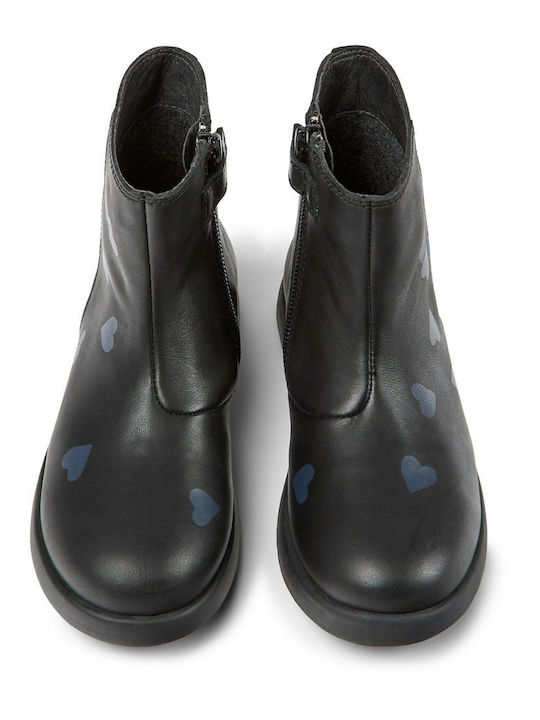 Camper Kids Leather Boots with Zipper Black