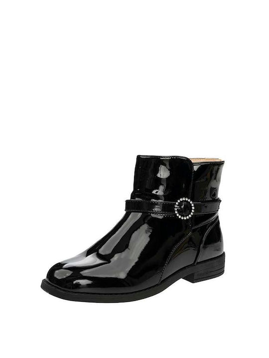 Mayoral Kids Patent Leather Boots with Zipper Black