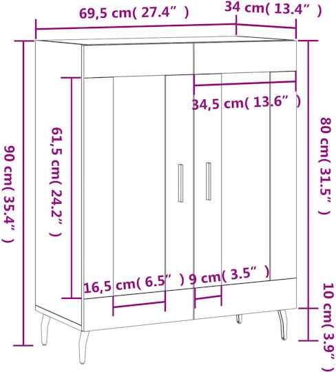 Living Room Display Cabinet with Glass Brown 69.5x34x90cm