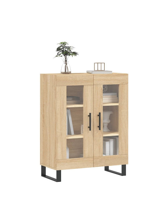 Floor-standing Living Room Display Cabinet made of Wood & Metal with Glass Brown 69.5x34x90cm