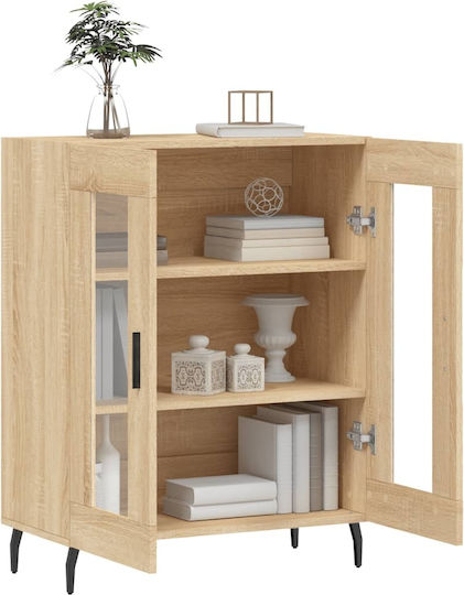 Living Room Display Cabinet with Glass Brown 69.5x34x90cm